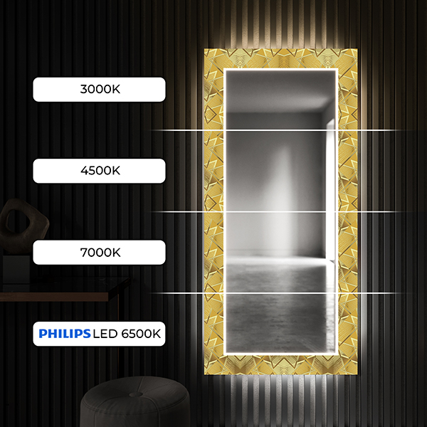 Este îndeajuns să apăsați întrerupătorul pentru a porni sau opri rapid și intuitiv sistemul de iluminare LED oferite de oglinda dumneavoastră decorativă!