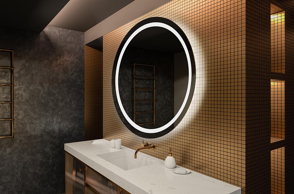 Oglindă rotundă cu LED-uri și iluminare din spate, ideală pentru un interior care îmbunătățește starea de spirit | ARTFORMA