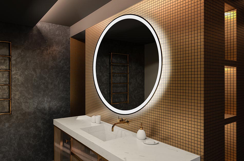 Oglindă rotundă cu LED-uri și iluminare din spate, ideală pentru un interior care îmbunătățește starea de spirit | ARTFORMA