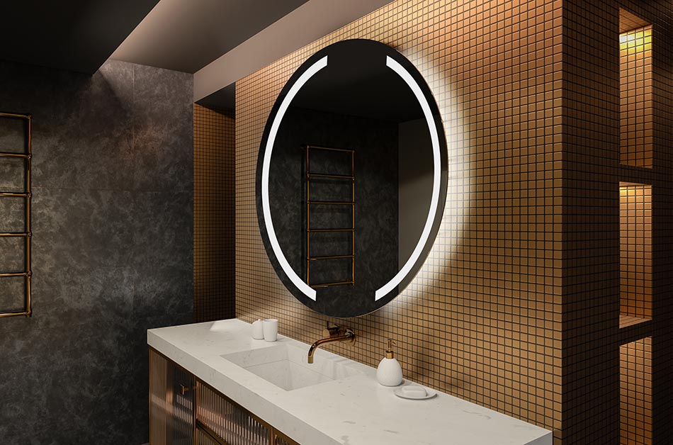 Oglindă rotundă cu LED-uri și iluminare din spate, ideală pentru un interior care îmbunătățește starea de spirit | ARTFORMA
