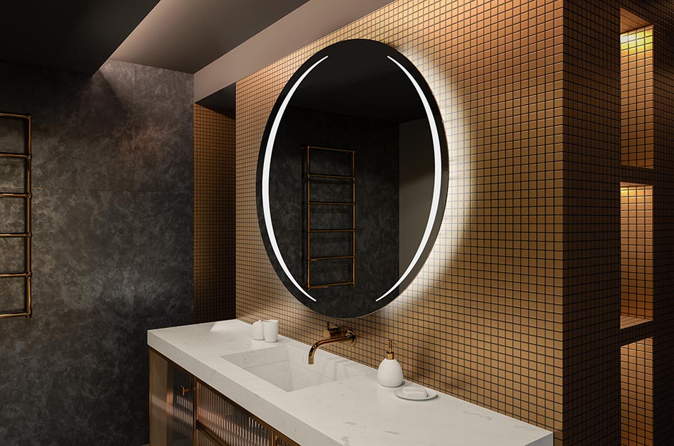 Oglindă rotundă cu LED-uri și iluminare din spate, ideală pentru un interior care îmbunătățește starea de spirit | ARTFORMA