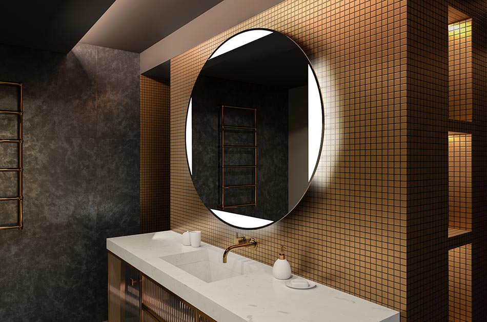 Oglindă rotundă cu LED-uri și iluminare din spate, ideală pentru un interior care îmbunătățește starea de spirit | ARTFORMA