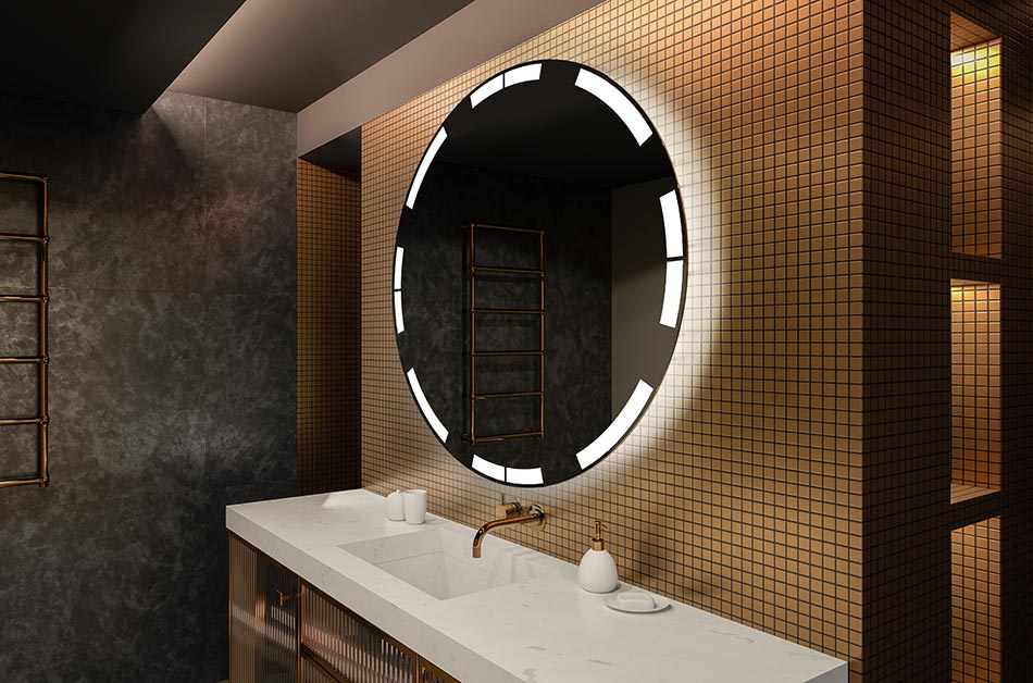Oglindă rotundă cu LED-uri și iluminare din spate, ideală pentru un interior care îmbunătățește starea de spirit | ARTFORMA