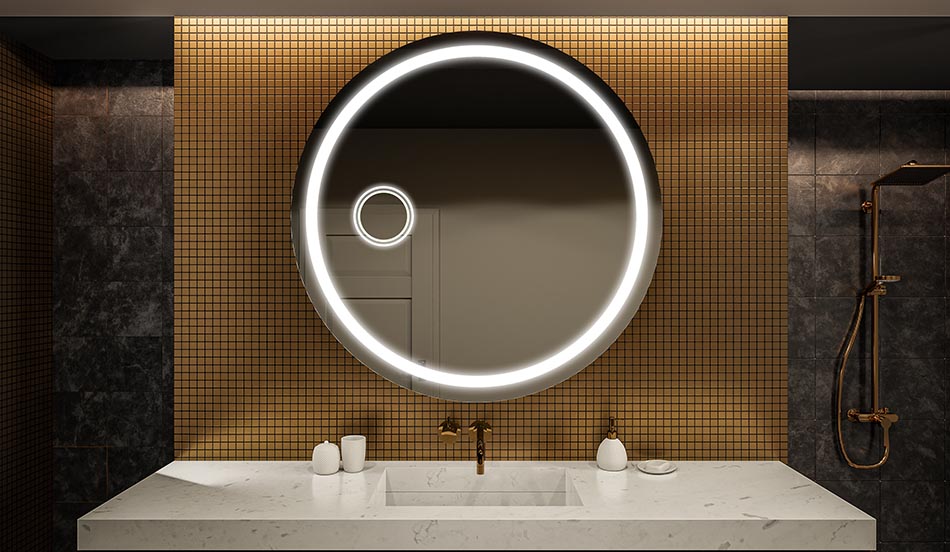Oglindă LED rotundă, ambientală, cu iluminare din spate, pentru baie | ARTFORMA