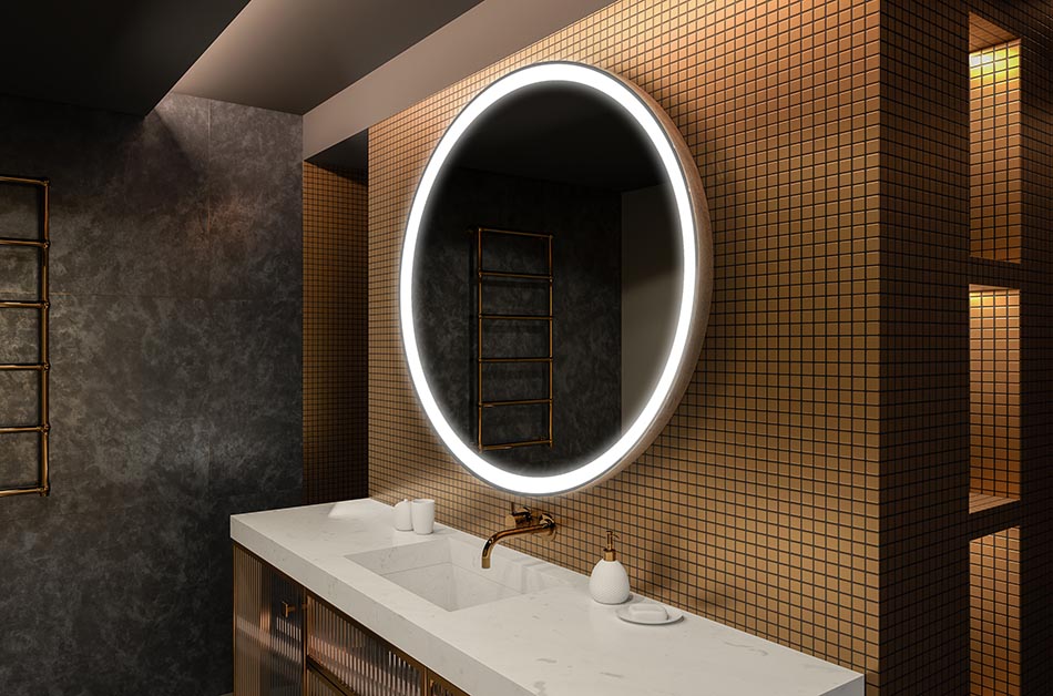 Oglindă rotundă modernă cu lumină LED moale într-un stil premium | ARTFORMA