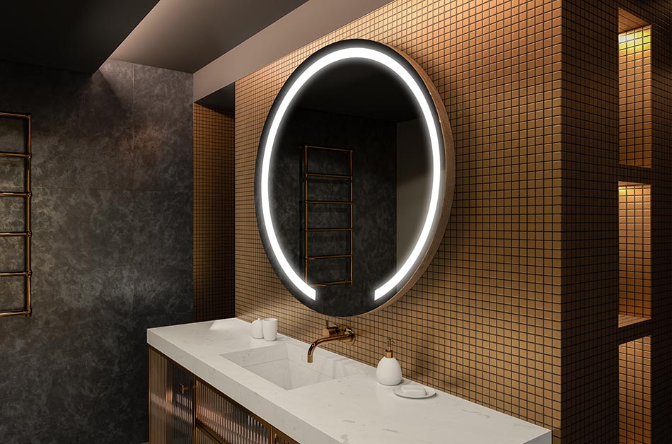 Oglindă rotundă modernă cu lumină LED moale într-un stil premium | ARTFORMA