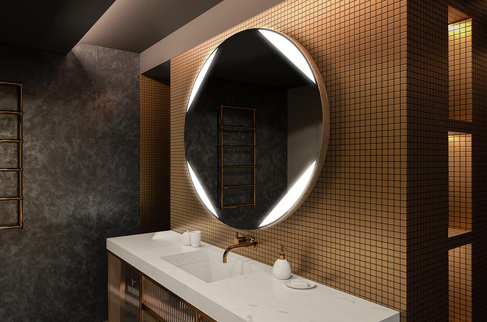 Oglindă rotundă modernă cu lumină LED moale într-un stil premium | ARTFORMA