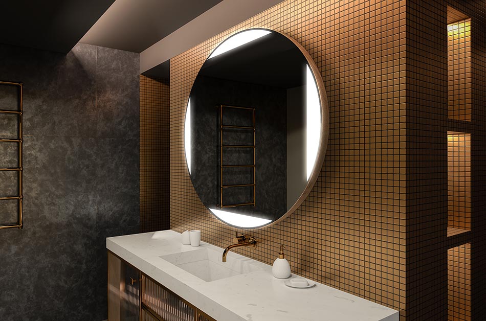 Oglindă rotundă modernă cu lumină LED moale într-un stil premium | ARTFORMA