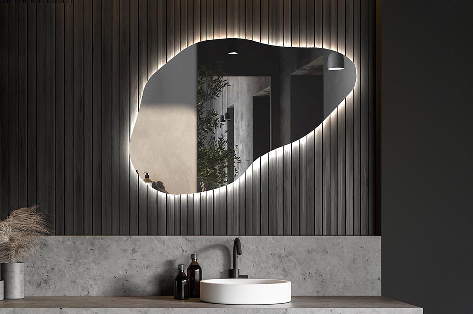Oglindă neregulată cu iluminare ambientală delicată pentru un interior elegant | ARTFORMA