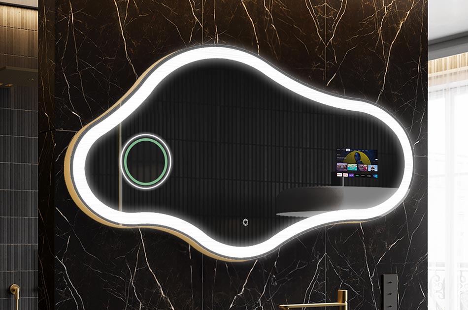 Oglindă LED neregulată cu afișaj meteo și panou tactil | ARTFORMA