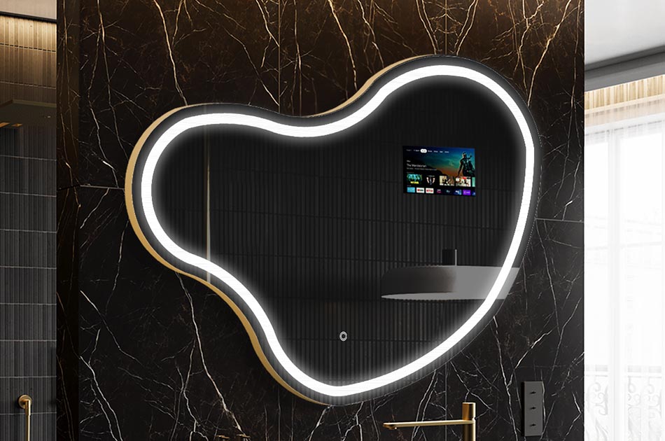 Oglindă LED neregulată cu afișaj meteo și panou tactil | ARTFORMA