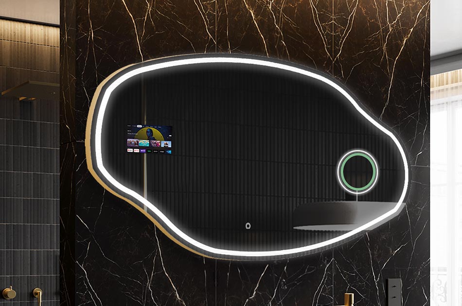 Oglindă LED neregulată cu afișaj meteo și panou tactil | ARTFORMA