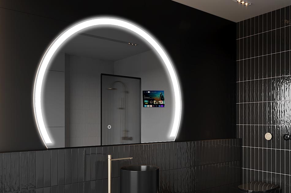 Oglindă LED neregulată cu afișaj meteo și panou tactil | ARTFORMA