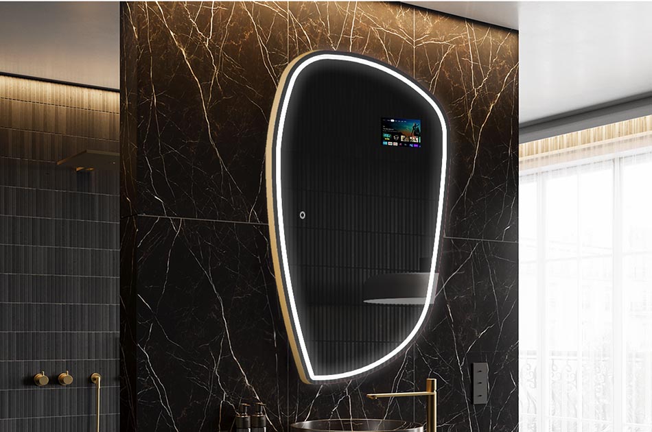 Oglindă LED neregulată cu afișaj meteo și panou tactil | ARTFORMA