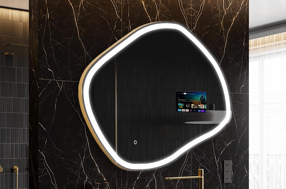 Oglindă LED neregulată cu afișaj meteo și panou tactil | ARTFORMA