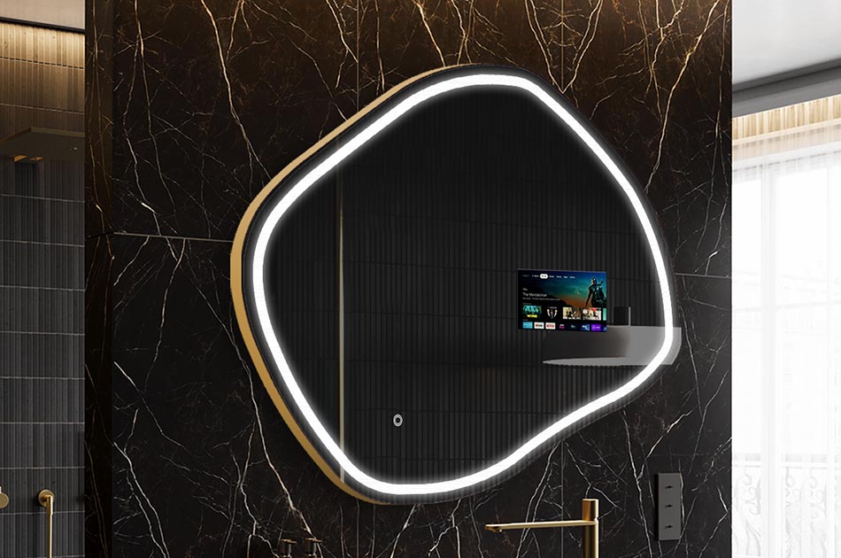 Oglindă LED neregulată cu afișaj meteo și panou tactil | ARTFORMA