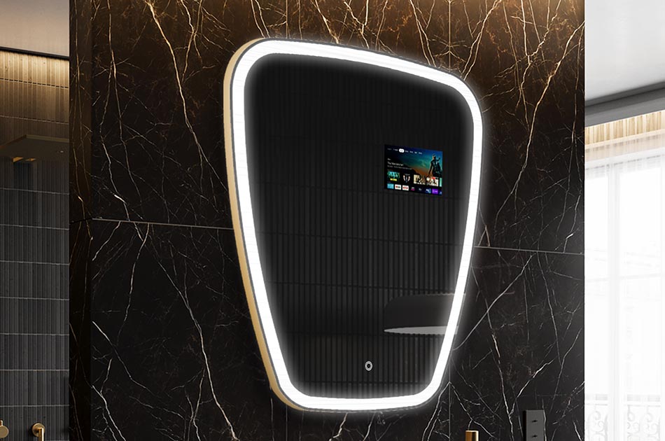 Oglindă LED neregulată cu afișaj meteo și panou tactil | ARTFORMA