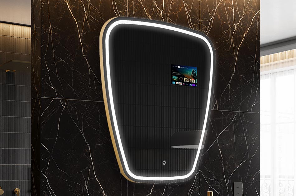 Oglindă LED neregulată cu afișaj meteo și panou tactil | ARTFORMA