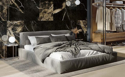 Gres smălțuit pentru pardoseală 60x120, negru cu venaturi aurii, lucios, rectificat, A4H109 Pierre Black