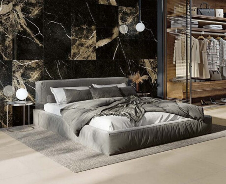 Gres smălțuit pentru pardoseală 60x120, negru cu venaturi aurii, lucios, rectificat, A4H109 Pierre Black