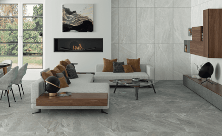 Gres smălțuit pentru pardoseală, 60x120 cm, gri deschis mat, rectificat, A4H125, Materia Pearl