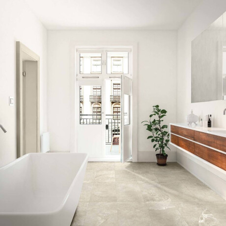 Gres pentru pardoseală 60x120, gri deschis, într-o nuanță caldă de bej, cu venă, mat, A4H140 Ermetica Bianco #1