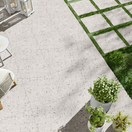 Gres smălțuit 90x90, gri deschis Ivory A4H145, terrazzo #2