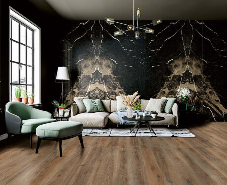 Placă de gresie de format mare pentru pardoseală, 120x280 cm, Bookmatch, neagră lucioasă, cu venaturi aurii, rectificată, A4H203 Pierre Black