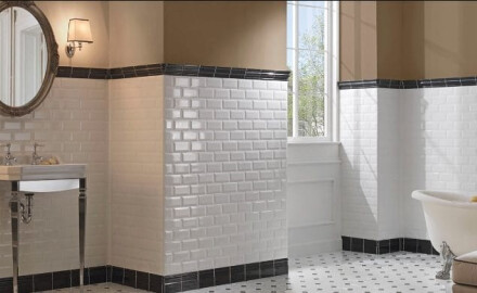 Placă ceramică cu muchie teșită pentru perete, 10x20, alb lucios, cu muchie teșită A4H22 Blanco Brillo