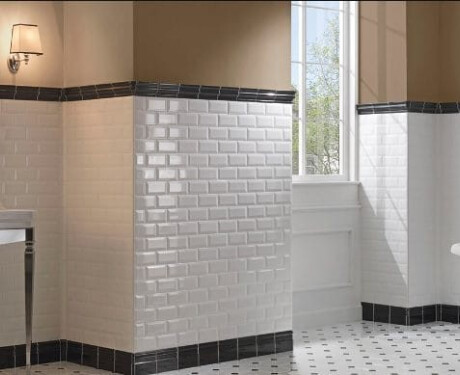 Placă ceramică cu muchie teșită pentru perete, 10x20, alb lucios, cu muchie teșită A4H22 Blanco Brillo