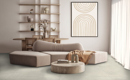 Gres glazurat pentru pardoseală, 60x120 cm, gri deschis, aspect de beton mat, rectificat, A4H302 Massive Snow