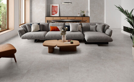 Gres pentru pardoseală 100x100, travertin tăiat transversal, mat, gri A4H497 Chrono Grey
