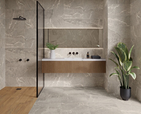 Gresie de piatră cu venaturi pentru pardoseală, 100x100, mată, gri A4H506 Volterra Grey
