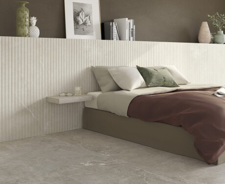 Gres cu textură striată pentru pardoseală, 60x120, gri deschis mat, A4H510 Rigat-One Ermetica Bianco