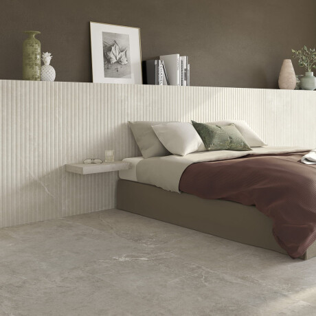 Gres cu textură striată pentru pardoseală, 60x120, gri deschis mat, A4H510 Rigat-One Ermetica Bianco #1