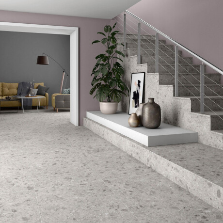 Gres smălțuit pentru pardoseală 60x120, gri mat, rectificat, A4H97, terrazzo #10