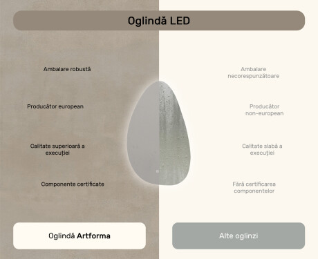 Oglindă neregulată cu iluminare, 64×104 cm, culoare duală, comutator tactil, saltea încălzitoare #7