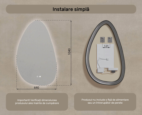 Oglindă neregulată cu iluminare, 64×104 cm, culoare duală, comutator tactil, saltea încălzitoare #8