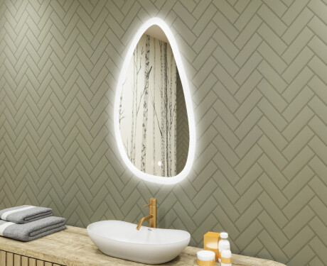 Oglindă neregulată cu iluminare, 64×104 cm, culoare duală, comutator tactil, saltea încălzitoare