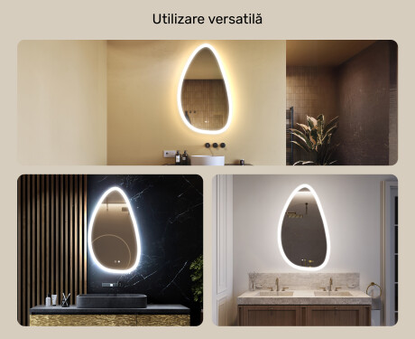 Oglindă neregulată cu iluminare, 64×104 cm, culoare duală, comutator tactil, saltea încălzitoare #2
