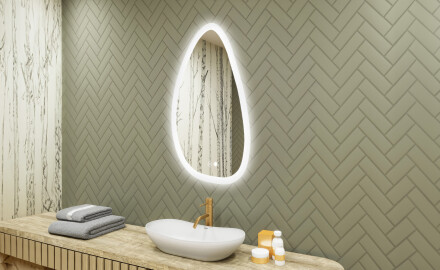 Oglindă neregulată cu iluminare, 64×104 cm, culoare duală, comutator tactil, saltea încălzitoare