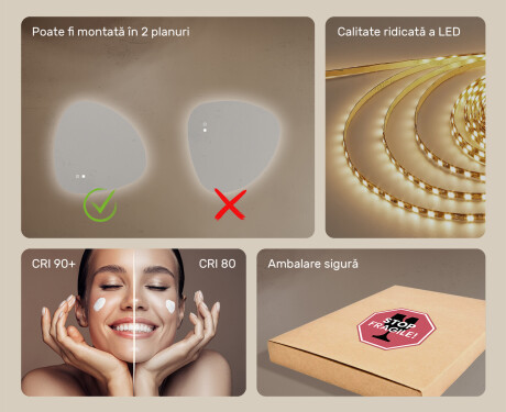 Oglindă neregulată cu iluminare, culoare duală, comutator tactil, saltea încălzitoare #6