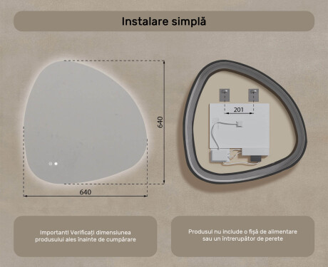 Oglindă neregulată cu iluminare, culoare duală, comutator tactil, saltea încălzitoare #8