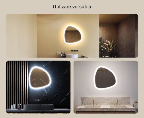 Oglindă neregulată cu iluminare, culoare duală, comutator tactil, saltea încălzitoare #2