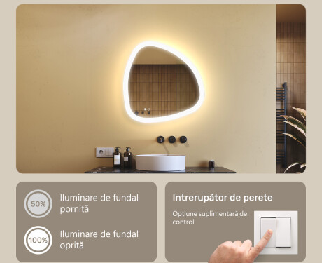 Oglindă neregulată cu iluminare, culoare duală, comutator tactil, saltea încălzitoare #4