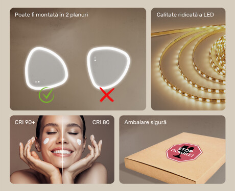 Oglindă neregulată cu iluminare, culoare duală, comutator tactil, saltea încălzitoare #6