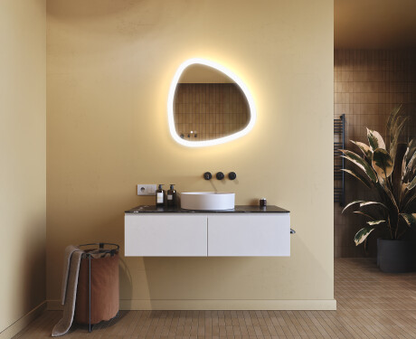 Oglindă neregulată cu iluminare, culoare duală, comutator tactil, saltea încălzitoare #9