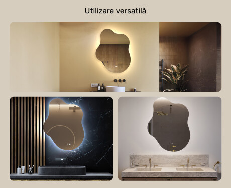 Oglindă neregulată cu iluminare, 74×94 cm, culoare duală, comutator tactil, saltea încălzitoare #2