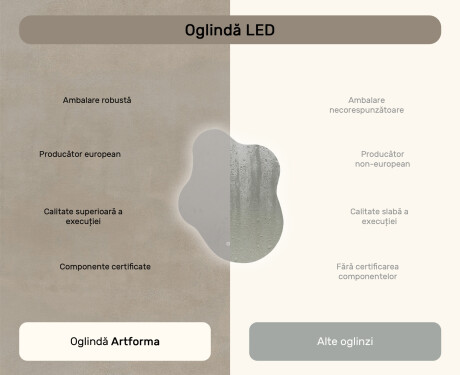 Oglindă neregulată cu iluminare, 74×94 cm, culoare duală, comutator tactil, saltea încălzitoare #7