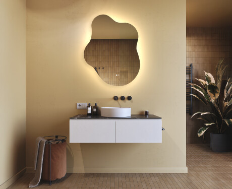 Oglindă neregulată cu iluminare, 74×94 cm, culoare duală, comutator tactil, saltea încălzitoare #9